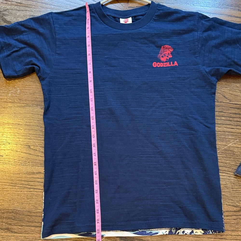 Navy Godzilla Graphic Tee with Wave and Godzilla in the back - Picture 5 of 8